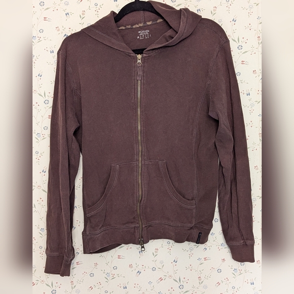Columbia Brown Zip-Up Hoodie Metal Zipper Ribbed Sides Hems - Picture 1 of 15